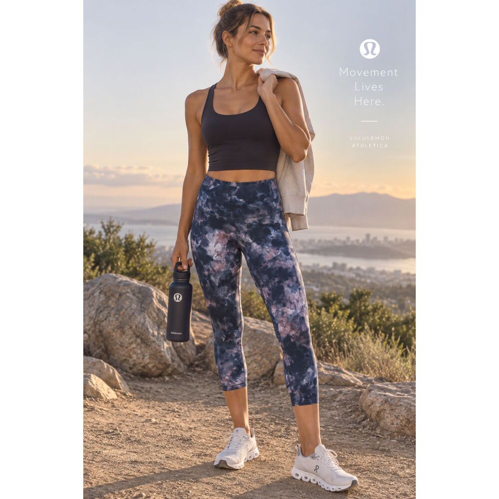Lululemon Athletica Purple Tie Dye Wunder Under Crop Leggings Women's Size Large
